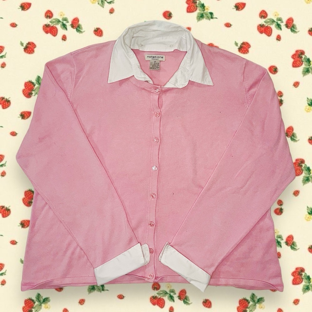 Pink Notations Sweater With White Collar